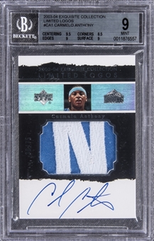 2003-04 UD "Exquisite Collection" Limited Logos #CA1 Carmelo Anthony Signed Game Used Patch Rookie Card (#30/75) – BGS MINT 9/BGS 9